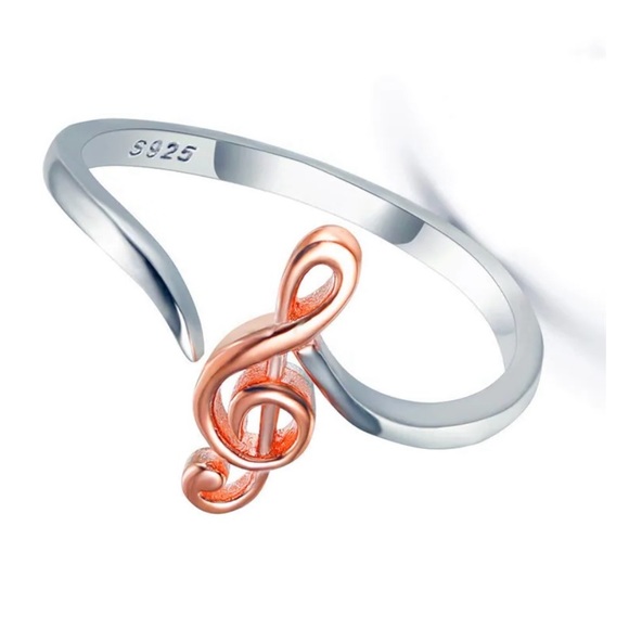 New 14k Rose Gold/925 Sterling Silver Music Clef Ring - Picture 1 of 5